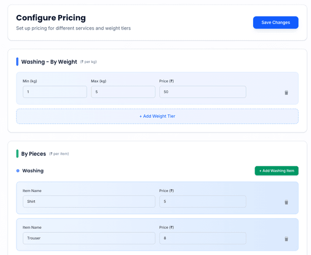 goCleanX Pricing Configuration