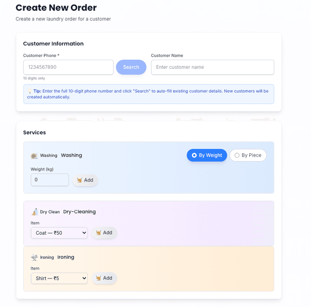 goCleanX New Order Interface